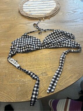 O’Neill Black & White Gingham Ruffle Bikini Top